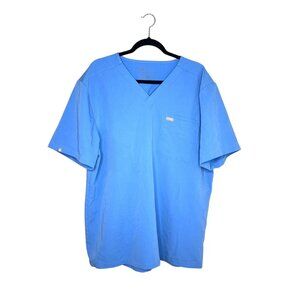 Figs Leon Scrub Top Shirt‎ Mens Size XXL Blue V-Neck Double Pocket